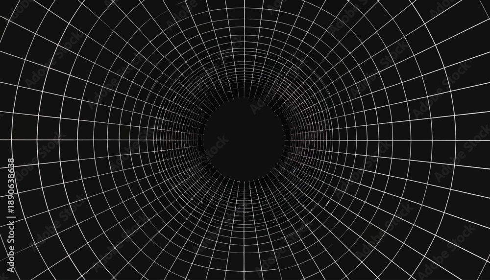 Fototapeta premium Digital Tunnel Perspective With Black and White Grid