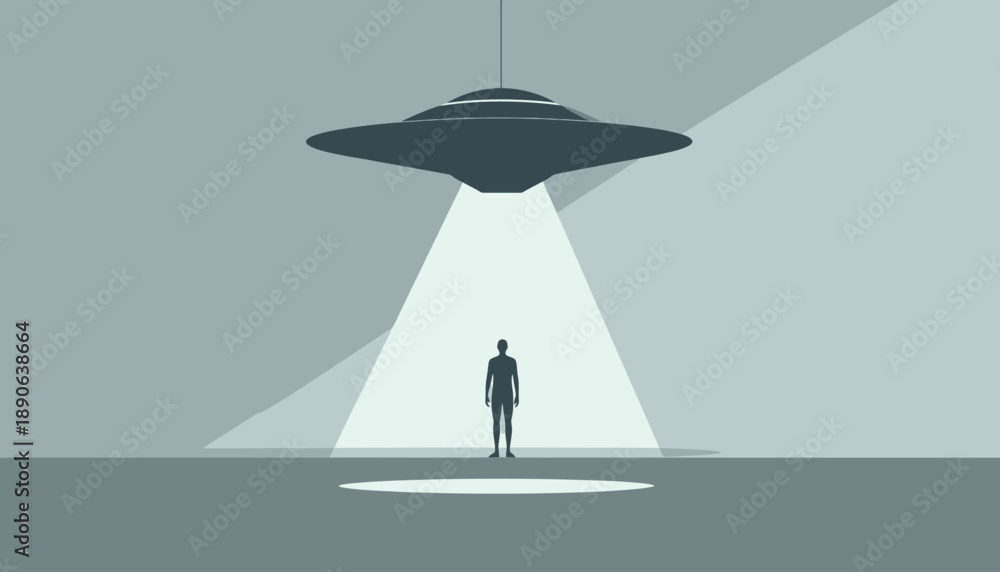 Obraz premium UFO Abduction Concept with Silhouette of Person