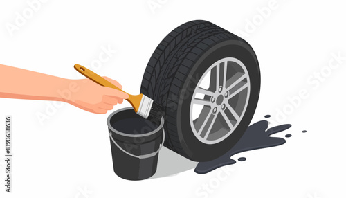 Tire Dressing Application on Car Wheel