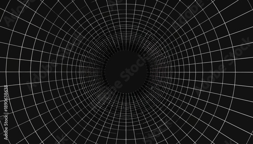 Digital Tunnel Perspective With Black and White Grid