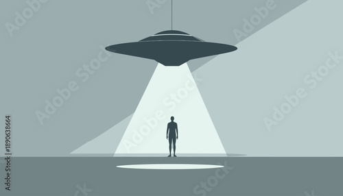 UFO Abduction Concept with Silhouette of Person