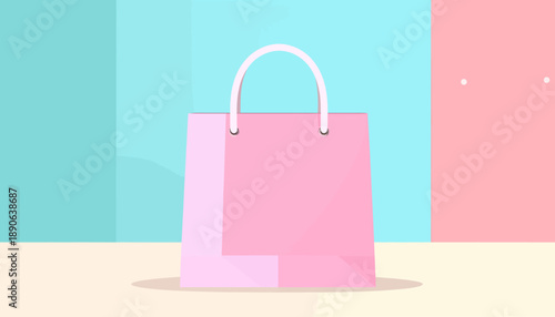 Pink Shopping Bag Illustration on Pastel Background