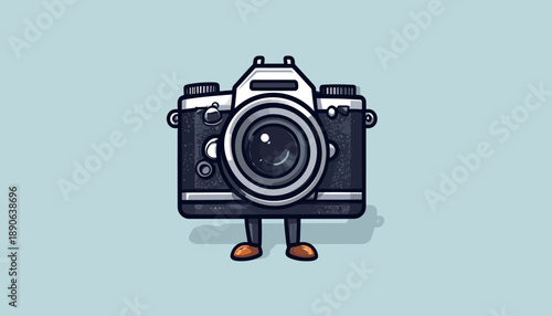 Camera Cartoon Character Standing Cute