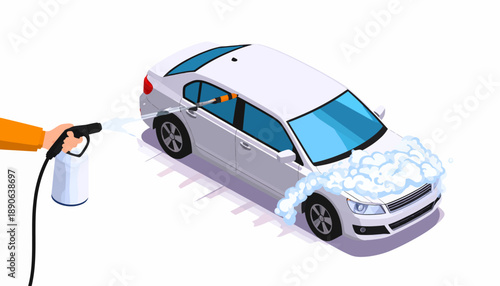 Car Wash Illustration with Foam Cannon