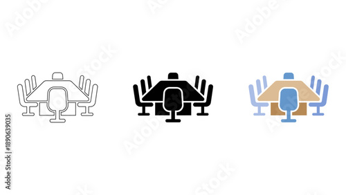 A graphic illustration of a conference table representing meetings and teamwork in a modern business setting