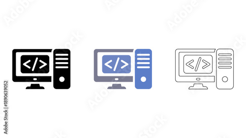 A graphic illustration of coding computers representing programming and software development work