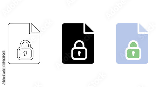 A graphic illustration of locked documents with padlocks in different colors and styles.