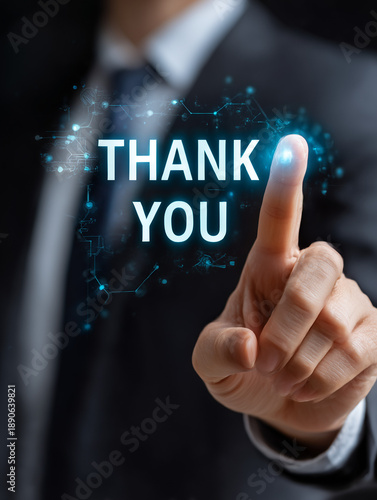 Businessman touching thank you virtual screen concept
