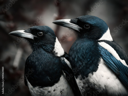 A couple of of magpie birds in natural habitat