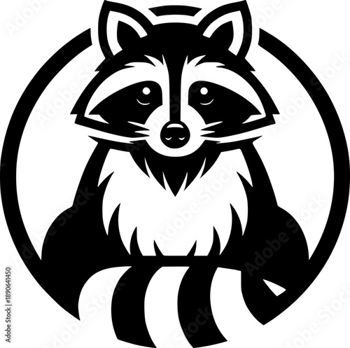 Minimalist black and white cartoon raccoon vector icon with clean lines, no shading, isolated on white. Modern, scalable, and recognizable.