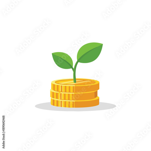 Sprouting Plant Growing from Coin Stack