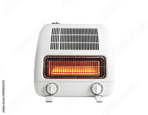 A single white electric heater on a clean white background
