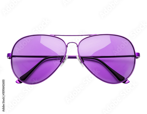 A pair of purple sunglasses sit on a clean white background, ideal for fashion or beauty product promotions