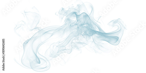 Title: Abstract Teal Blue Smoke Waves and Flowing Steam Vapor Design Element on Light Background