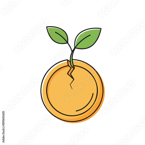 Fruit seedling sprouting from cracked orange