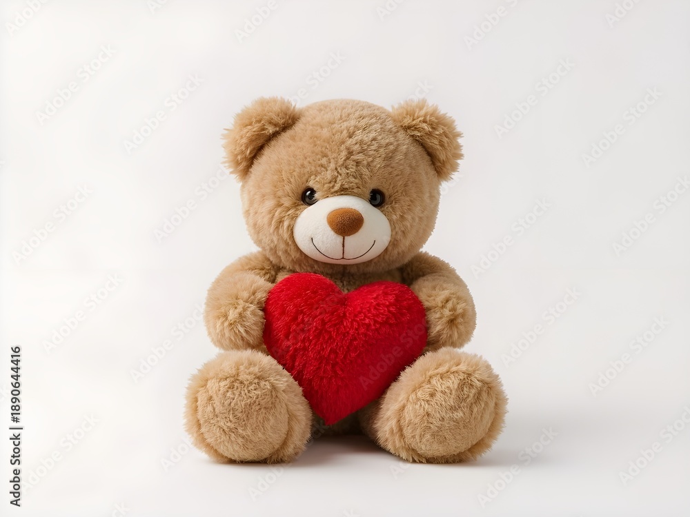 Fototapeta premium Cute Teddy Bear Holding Red Heart Isolated on White Background. Valentine's Day Concept. 