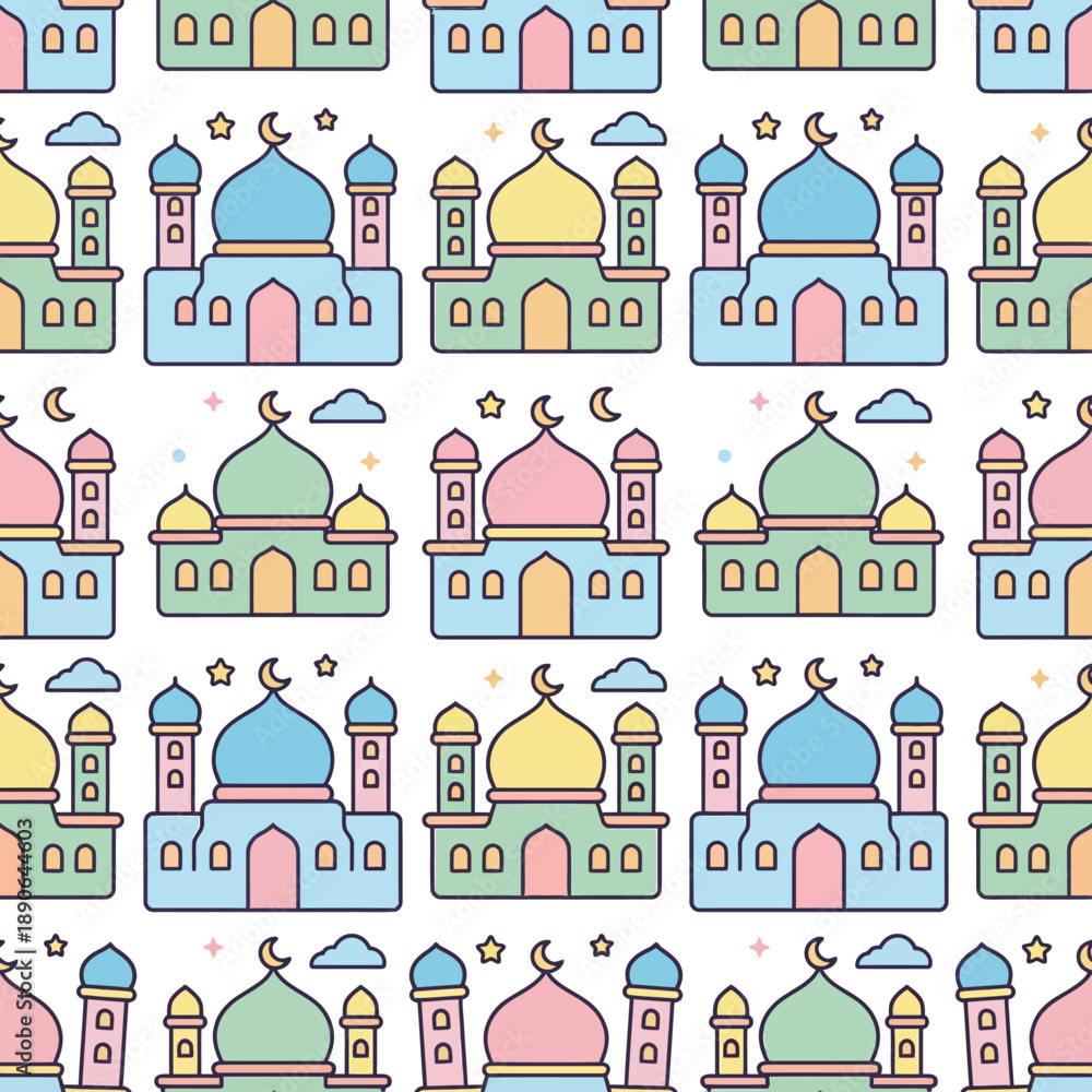 Fototapeta premium Colorful Mosque Pattern for Islamic Celebrations and Ramadan. EPS Editable