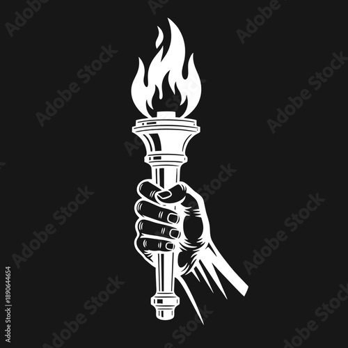 Hand Holding Flaming Torch - Symbol of Light, Freedom, Knowledge, and Progress Vector Illustration