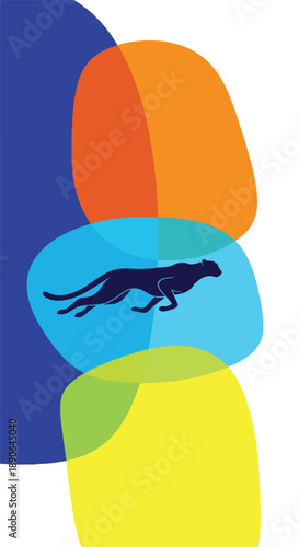 Black Panther Silhouette on Colored Shapes.