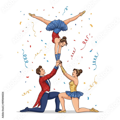 Circus Performers Doing Acrobatic Stunt Together.