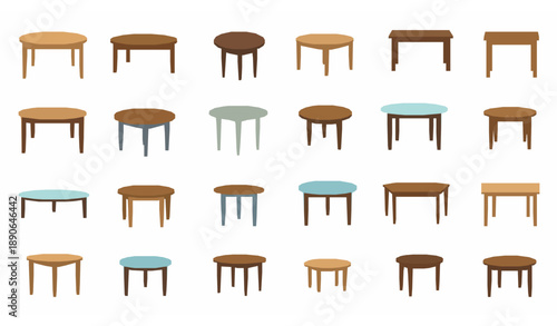 Flat vector table furniture set for kitchen dining and interior design