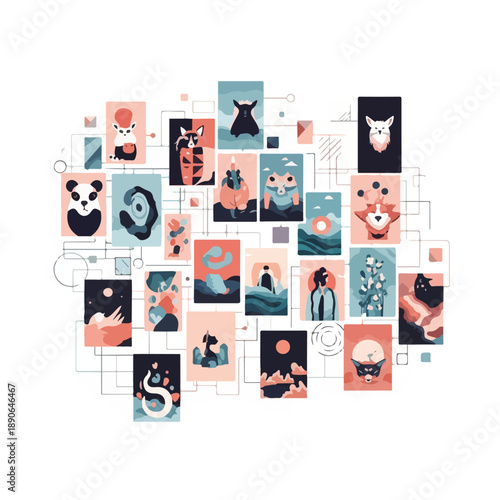 Collage of various animal face illustrations.