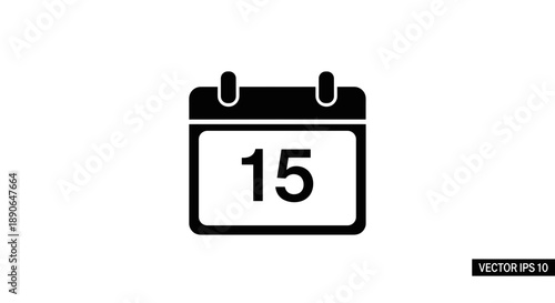 Simple Black Calendar Icon Showing the Fifteenth Day.