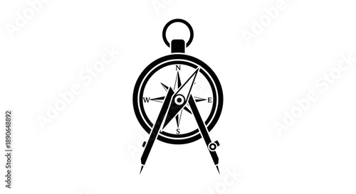Vintage Compass and Drawing Tool Combination Icon.