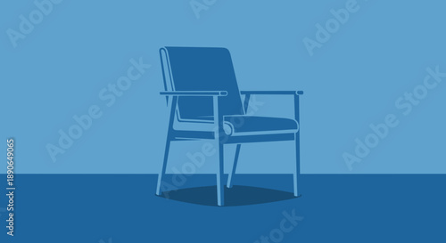 Minimalist Blue Armchair Isolated on a Solid Background.