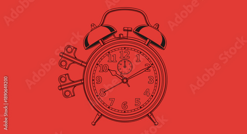 Vintage alarm clock with winding keys illustration.