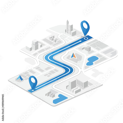 Digital Map with Route and Location Pins.
