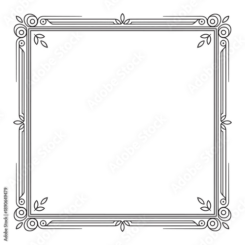 Elegant art deco style square frame with decorative borders and floral accents