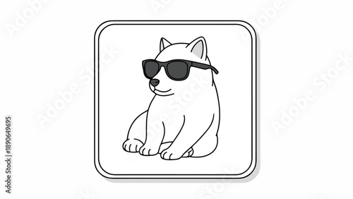 Dog Wearing Sunglasses Simple Line Art.