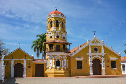 Santa Cruz de Mompox, Colombia - January 22, 2026: Church of Saint Barbara in Santa Cruz de Mompox, Colombia.