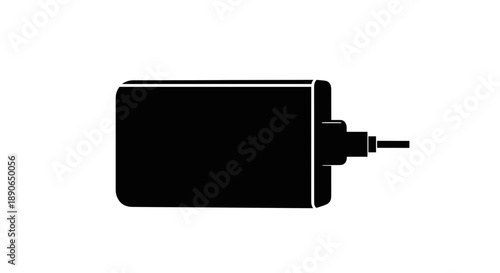 Black silhouette of a power adapter with plug.