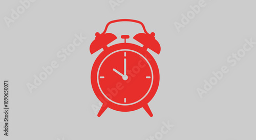 Red Alarm Clock Icon on a Plain Background.