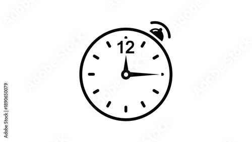 Simple Line Art Clock Icon with Alarm Bell Symbol.
