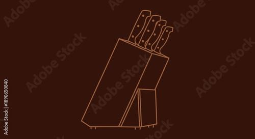 Set of kitchen knives in a wooden block.