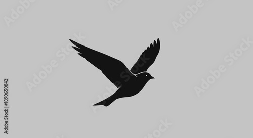 Silhouette of a bird in flight against a plain background.