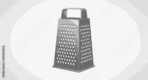 A metallic kitchen grater with multiple grating surfaces.