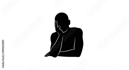 Silhouette of a person deep in thought resting their chin.