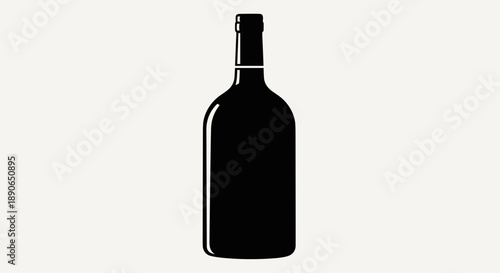 Silhouette of a Dark Glass Wine Bottle on White Background.