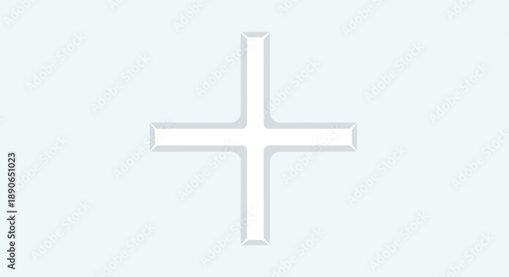 Fototapeta premium White Cross Symbol on Light Blue Background.