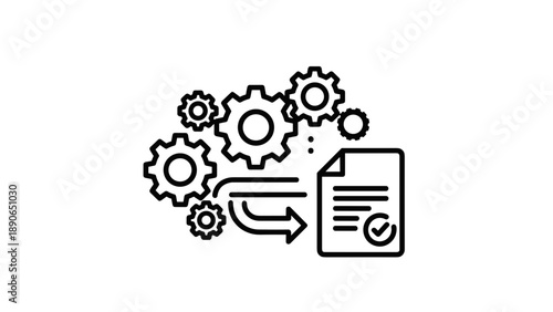 Mechanical Gears and Document Workflow Icon.