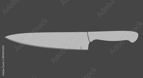 A sharp kitchen knife with a long blade and ergonomic handle.