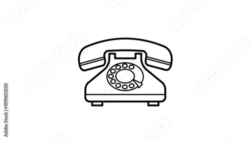 Vintage Rotary Telephone Icon Line Art.