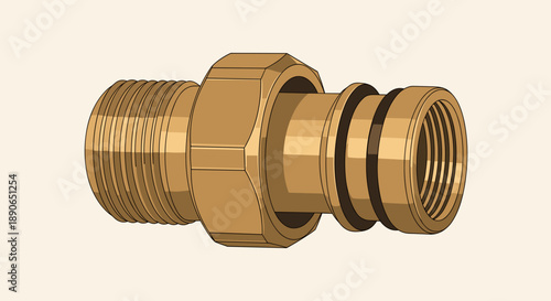 Brass Pipe Fitting Connector with Male and Female Threads.