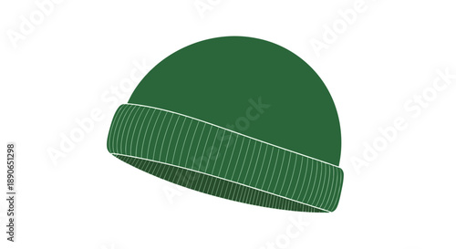 Green Beanie Hat Isolated on White Background.