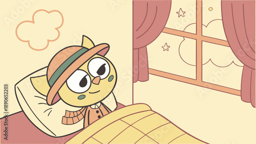 Cartoon child sleeping with a hat, cute and cozy atmosphere.