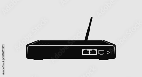 Black Silhouette of a Wireless Router with Antenna.